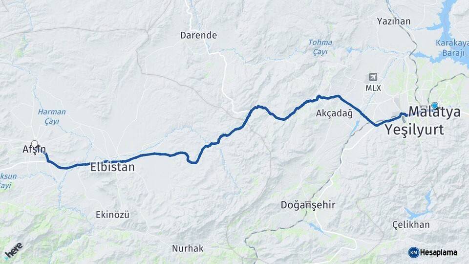 Malatya Afşin Kahramanmaraş Arası Kaç Km - Yol Haritası