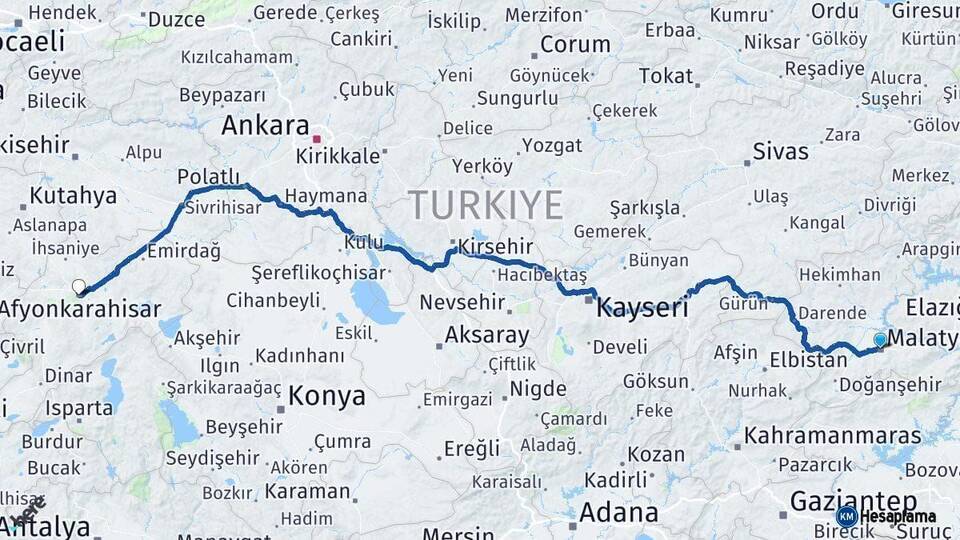 Malatya Afyonkarahisar Arası Kaç Km - Yol Haritası