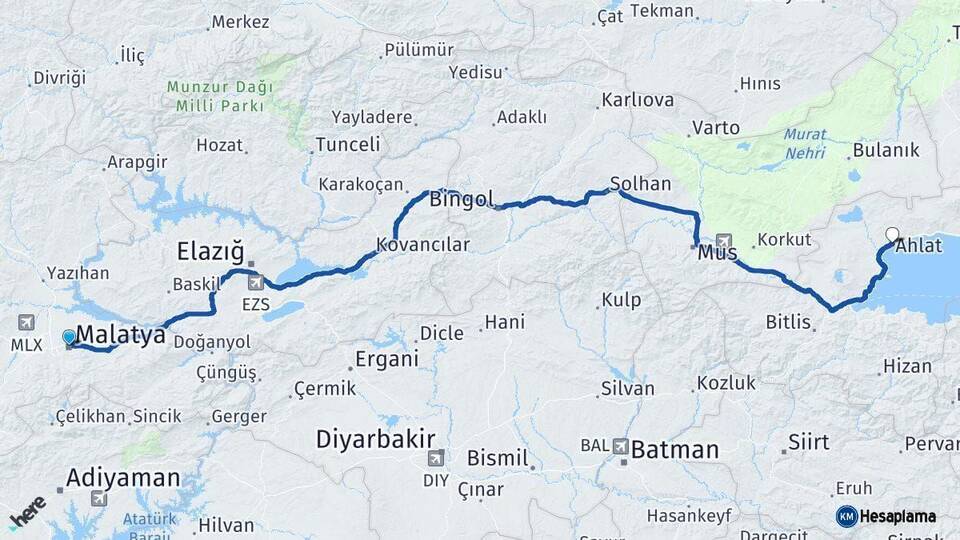 Malatya Ahlat Bitlis Arası Kaç Km - Yol Haritası