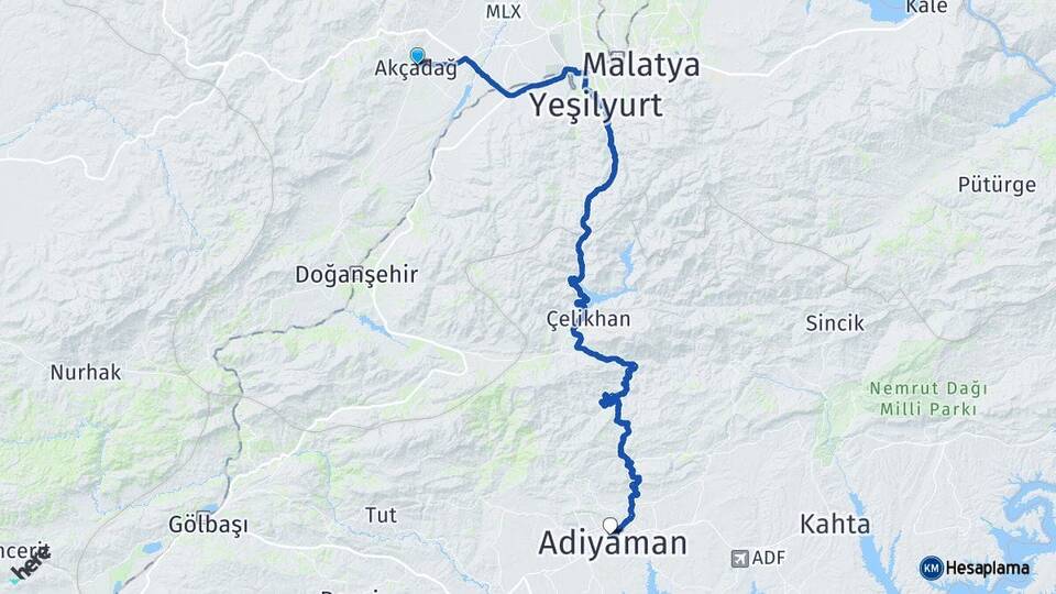 Malatya Akçadağ Adıyaman Arası Kaç Km - Yol Haritası