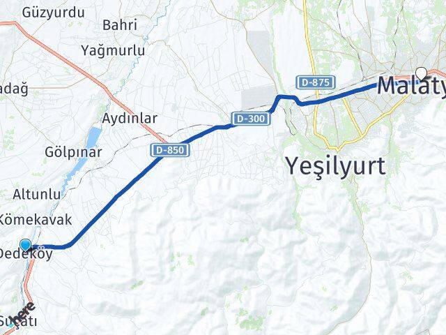 Malatya Akçadağ Dedeköy Arası Kaç Km - Yol Haritası