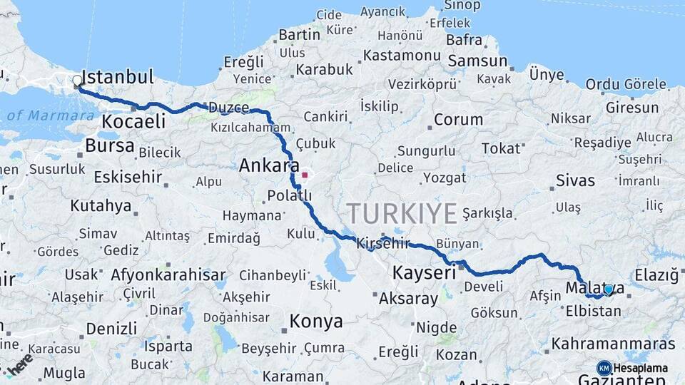 Malatya Akçadağ İstanbul Arası Kaç Km - Yol Haritası