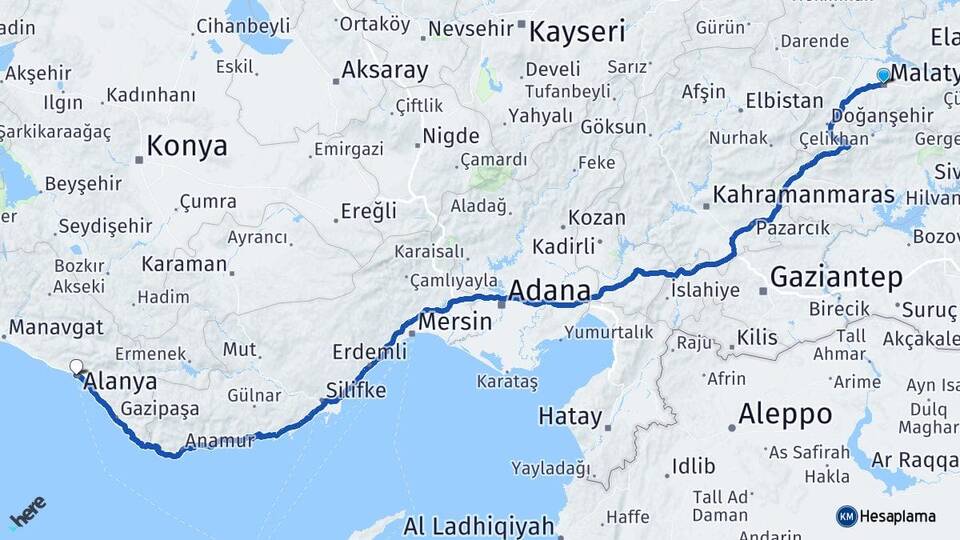 Malatya Alanya Antalya Arası Kaç Km - Yol Haritası