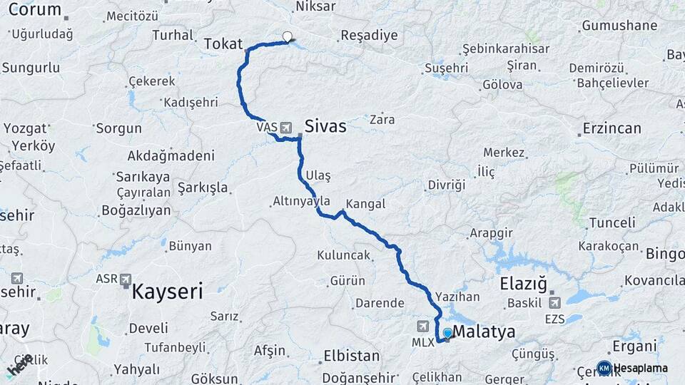 Malatya Almus Tokat Arası Kaç Km - Yol Haritası