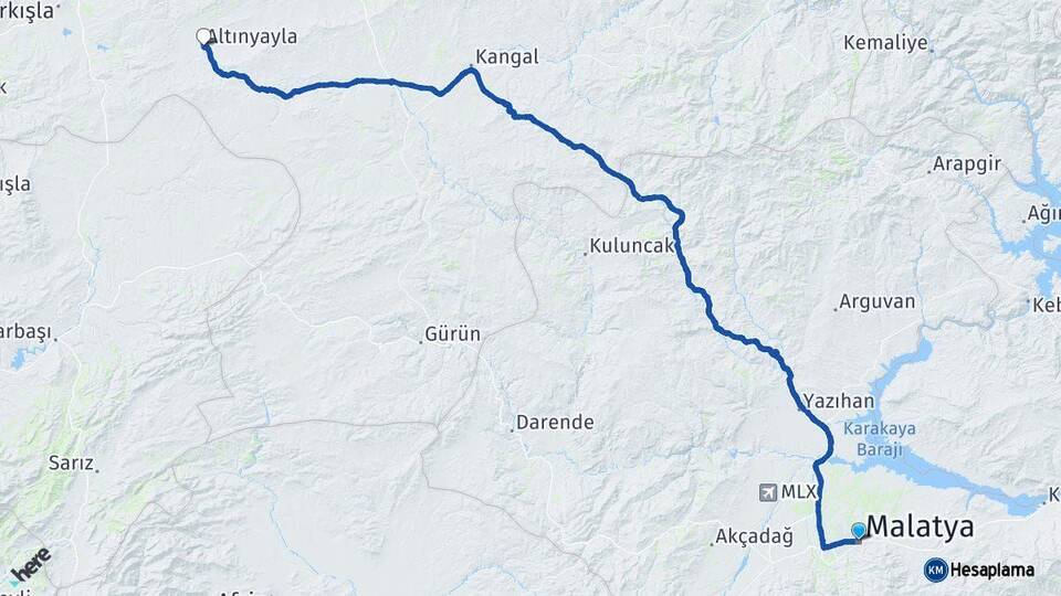 Malatya Altınyayla Sivas Arası Kaç Km - Yol Haritası