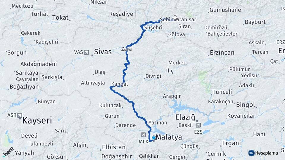 Malatya Alucra Giresun Arası Kaç Km - Yol Haritası