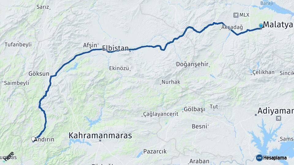 Malatya Andırın Kahramanmaraş Arası Kaç Km - Yol Haritası