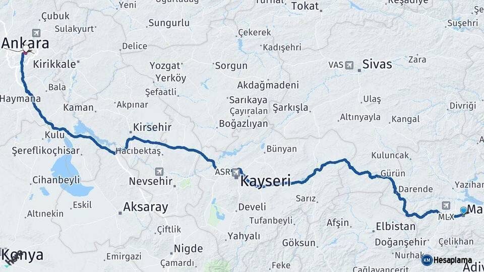 Malatya Ankara Arası Kaç Km - Yol Haritası