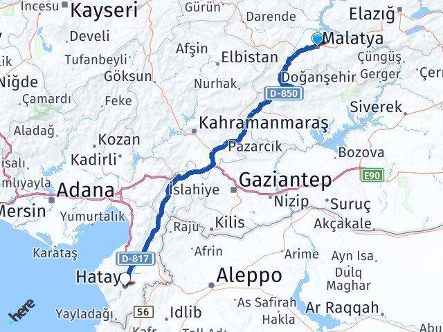 Malatya Antakya Hatay Arası Kaç Km - Yol Haritası