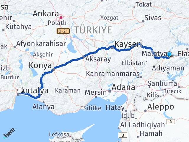 Malatya Antalya Havalimanı Arası Kaç Km - Yol Haritası