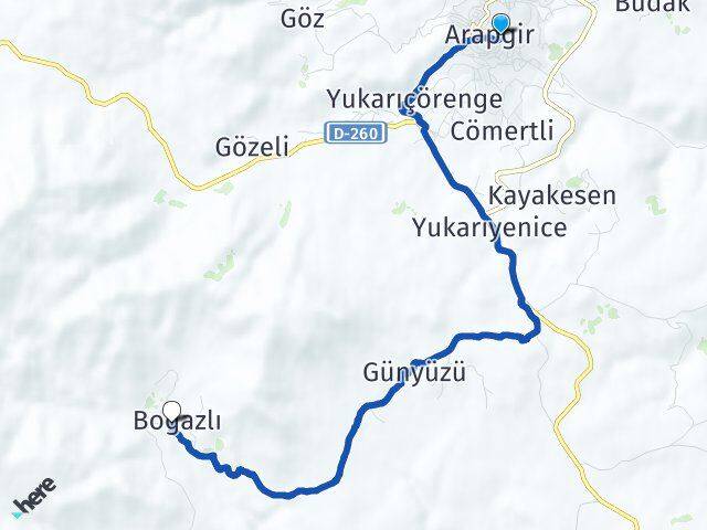 Malatya Arapgir Boğazlı Arapgir Arası Kaç Km - Yol Haritası