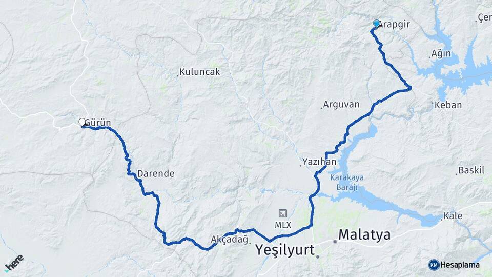 Malatya Arapgir Gürün Sivas Arası Kaç Km - Yol Haritası
