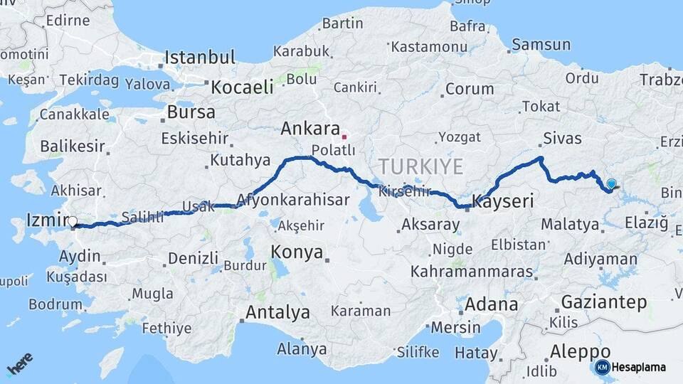 Malatya Arapgir İzmir Arası Kaç Km - Yol Haritası