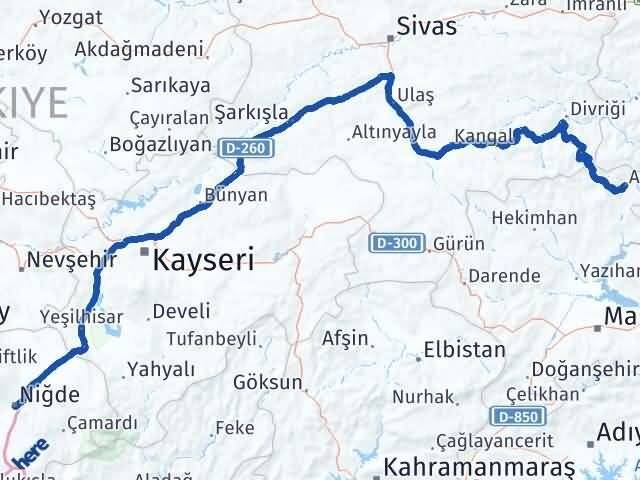 Malatya Arapgir Niğde Arası Kaç Km - Yol Haritası