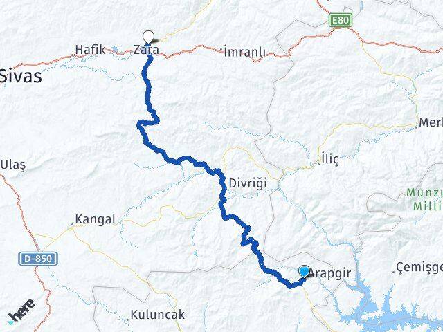 Malatya Arapgir Zara Sivas Arası Kaç Km - Yol Haritası