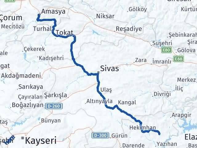 Arguvan Amasya Arası Kaç Km - Yol Tarifi
