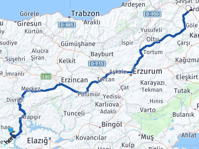 Arguvan Ardahan Arası Kaç Km - Yol Tarifi