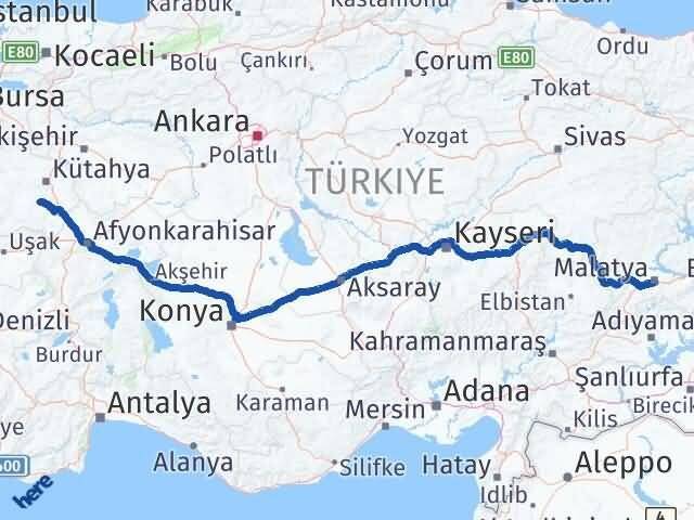 Malatya Aslanapa Kütahya Arası Kaç Km - Yol Haritası