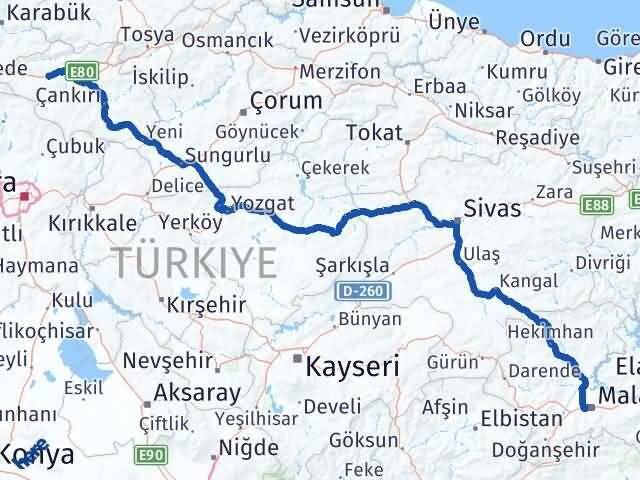 Malatya Atkaracalar Arası Kaç Km - Yol Tarifi