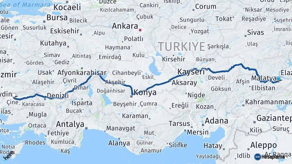 Malatya Aydın Arası Kaç Km - Yol Haritası