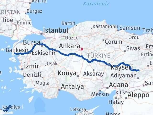 Malatya Ayvacık Çanakkale Arası Kaç Km - Yol Haritası