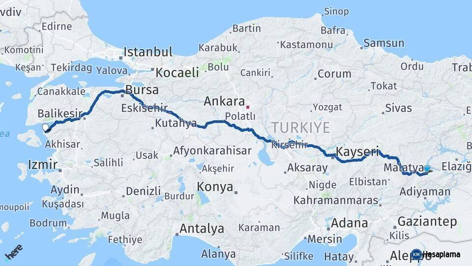 Malatya Ayvalık Balıkesir Arası Kaç Km - Yol Haritası