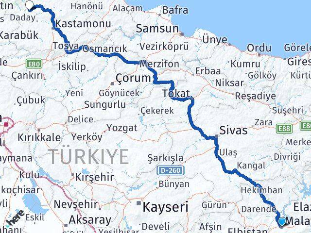Malatya Azdavay Kastamonu Arası Kaç Km - Yol Haritası