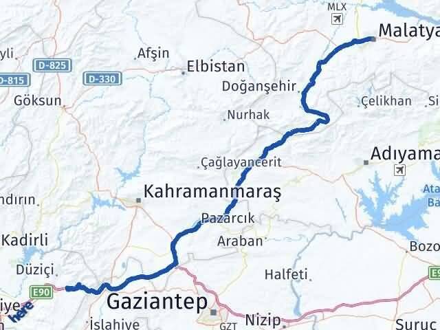 Malatya Bahçe Osmaniye Arası Kaç Km - Yol Haritası