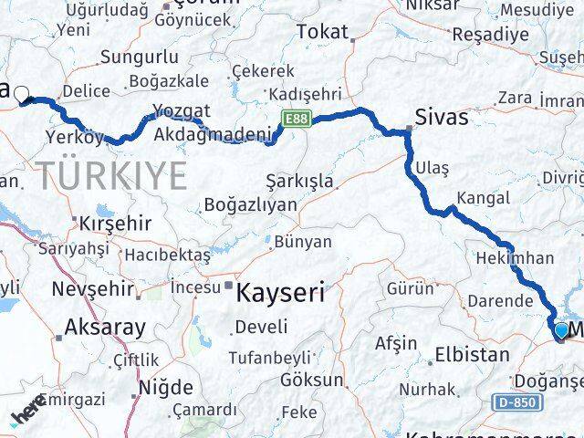 Malatya Balışeyh Kırıkkale Arası Kaç Km - Yol Haritası
