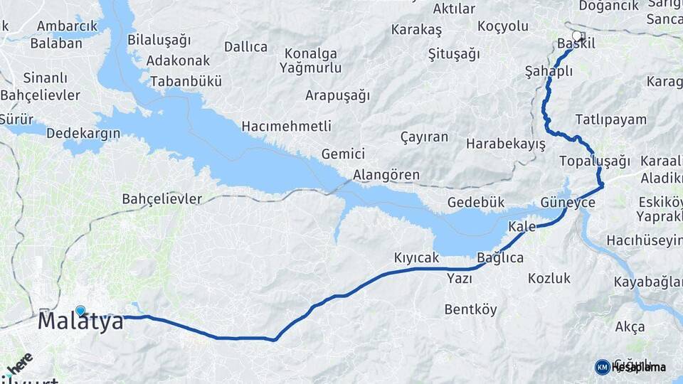Malatya Baskil Elazığ Arası Kaç Km - Yol Haritası
