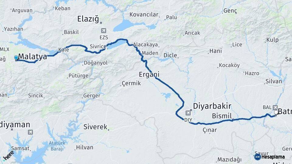 Malatya Batman Arası Kaç Km - Yol Haritası