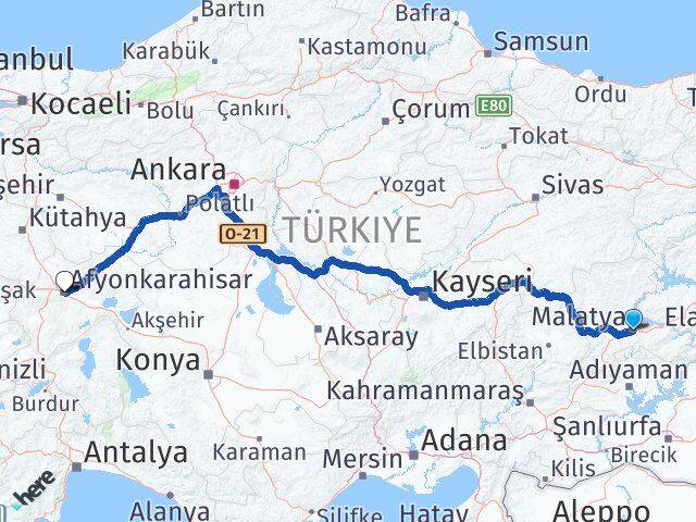Malatya Battalgazi Afyonkarahisar Arası Kaç Km - Yol Haritası