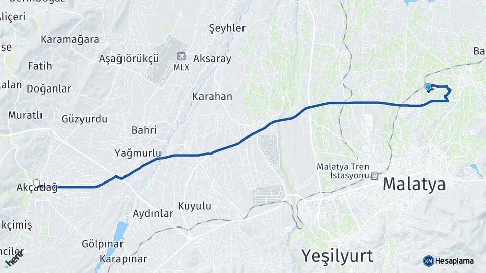 Malatya Battalgazi Akçadağ Arası Kaç Km - Yol Haritası