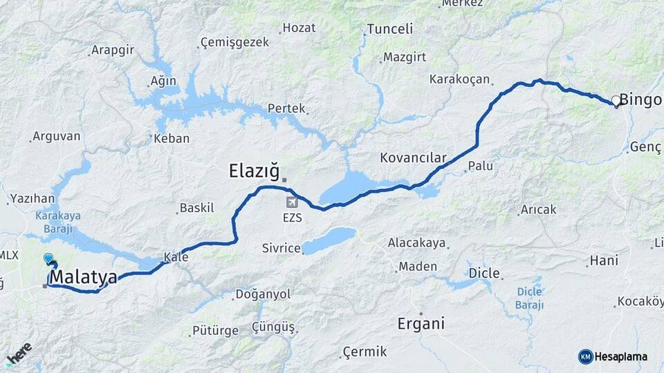 Malatya Battalgazi Bingöl Arası Kaç Km - Yol Haritası