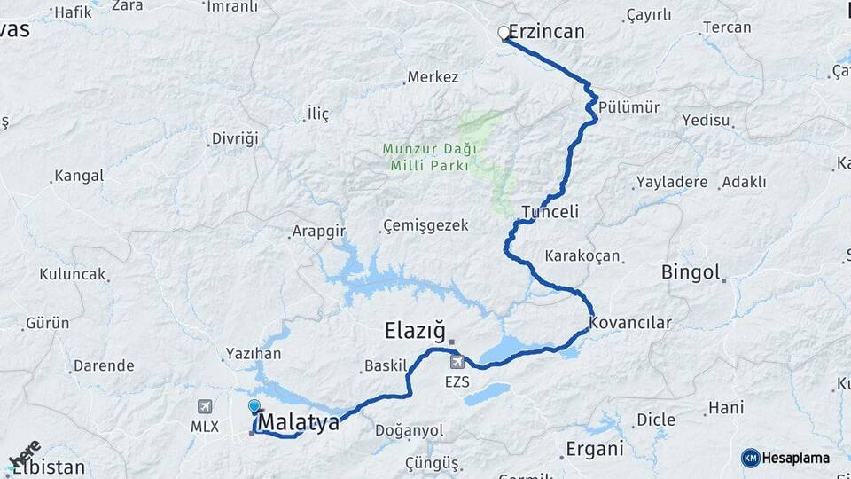 Malatya Battalgazi Erzincan Arası Kaç Km - Yol Haritası