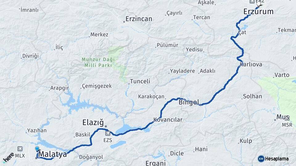 Malatya Battalgazi Erzurum Arası Kaç Km - Yol Haritası