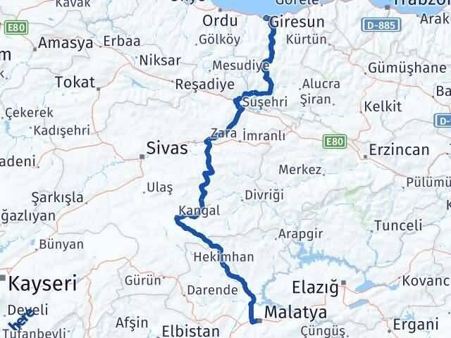 Malatya Battalgazi Giresun Arası Kaç Km - Yol Haritası