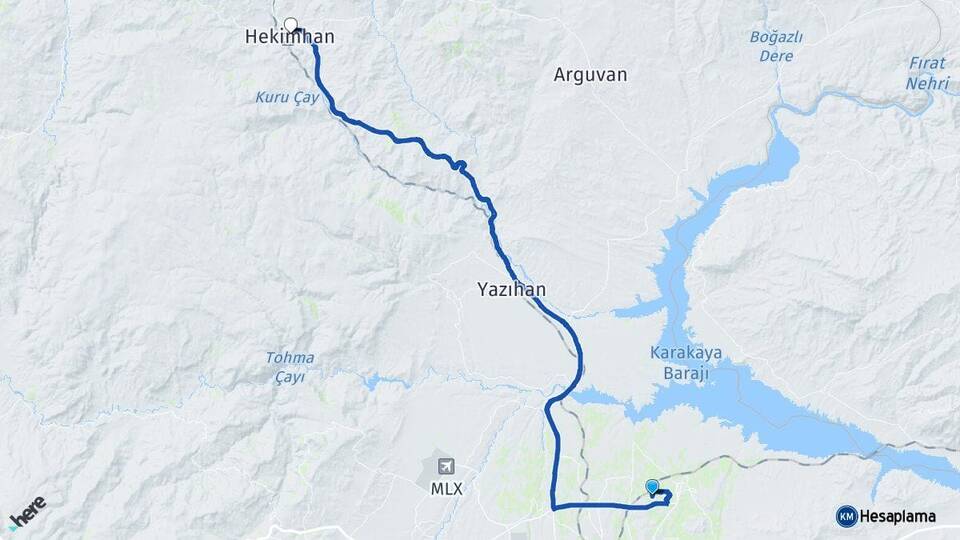 Malatya Battalgazi Hekimhan Arası Kaç Km - Yol Haritası