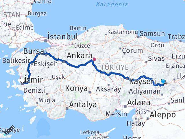 Malatya Battalgazi İzmir Arası Kaç Km - Yol Haritası
