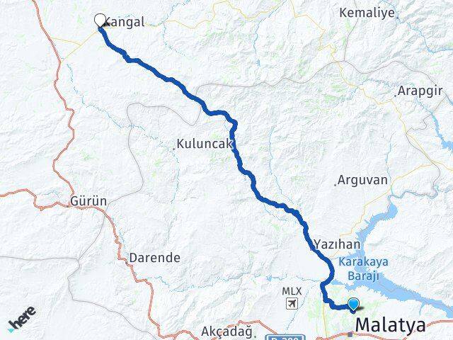 Malatya Battalgazi Kangal Sivas Arası Kaç Km - Yol Haritası