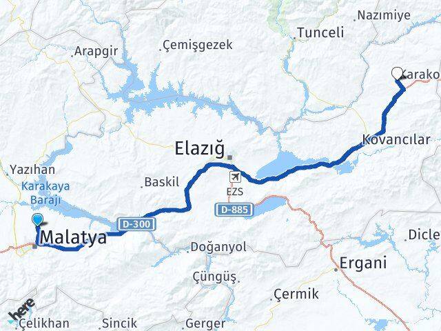 Malatya Battalgazi Karakoçan Elazığ Arası Kaç Km - Yol Haritası