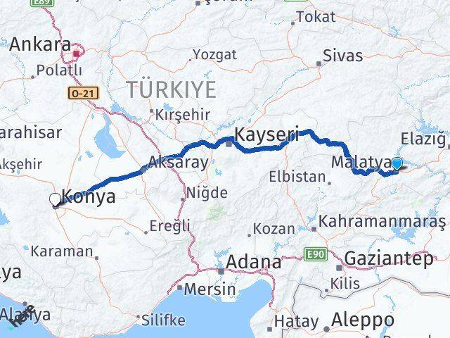 Malatya Battalgazi Konya Arası Kaç Km - Yol Haritası