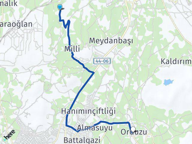 Malatya Battalgazi Orduzu Battalgazi Arası Kaç Km - Yol Haritası