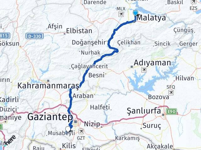Malatya Battalgazi Şahinbey Gaziantep Arası Kaç Km - Yol Haritası