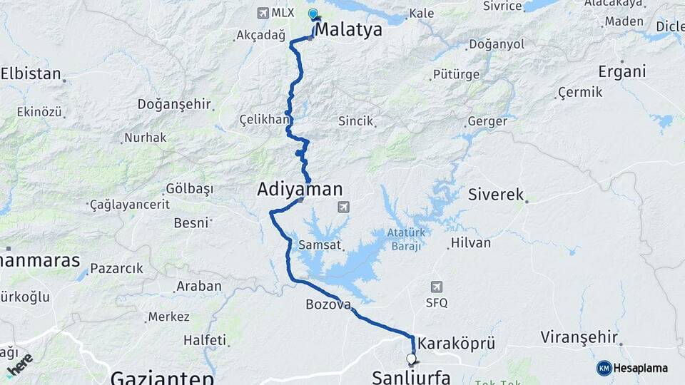 Malatya Battalgazi Şanlıurfa Arası Kaç Km - Yol Haritası