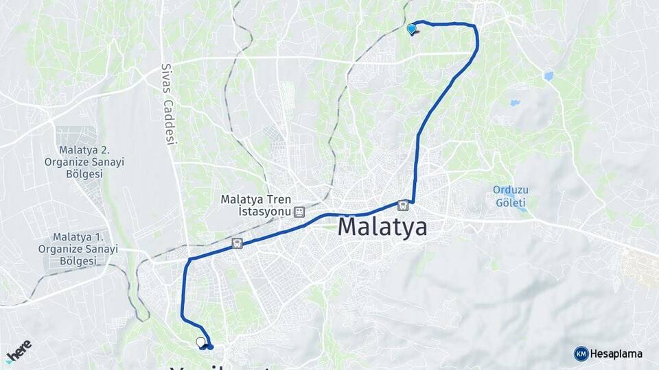 Malatya Battalgazi Yakınca Yeşilyurt Arası Kaç Km - Yol Haritası