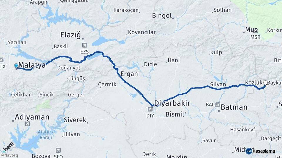 Malatya Baykan Siirt Arası Kaç Km - Yol Haritası