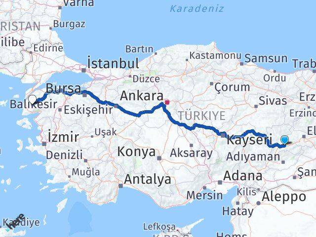 Malatya Bayramiç Çanakkale Arası Kaç Km - Yol Haritası
