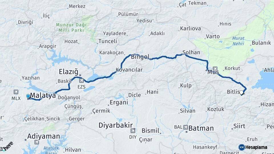 Malatya Bitlis Arası Kaç Km - Yol Haritası