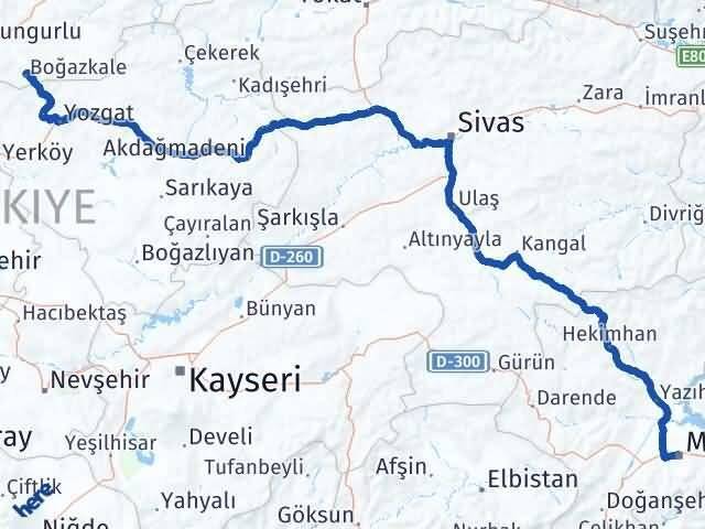 Malatya Boğazkale Çorum Arası Kaç Km - Yol Haritası